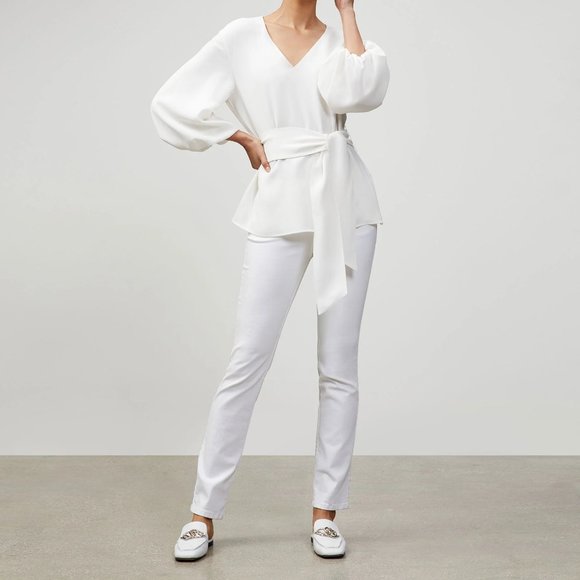 NWT$298 Lafayette 148 New York YARN-DYED DENIM WOOSTER JEAN in White 0 XS - Picture 8 of 15